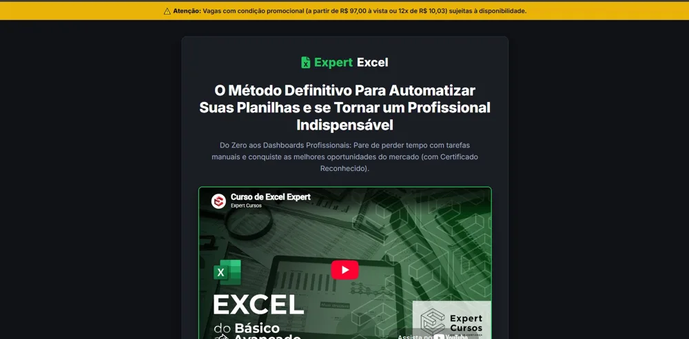 Captura da página Expert Excel